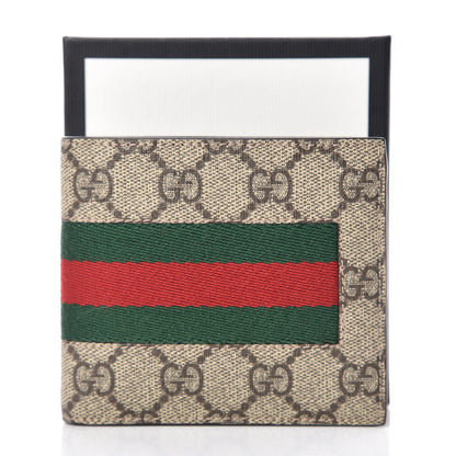 Gucci GG Supreme Monogram Selleria Calfskin Web New Web Bi-Fold Coin Wallet Beige Ebony Cocoa 8 of 8