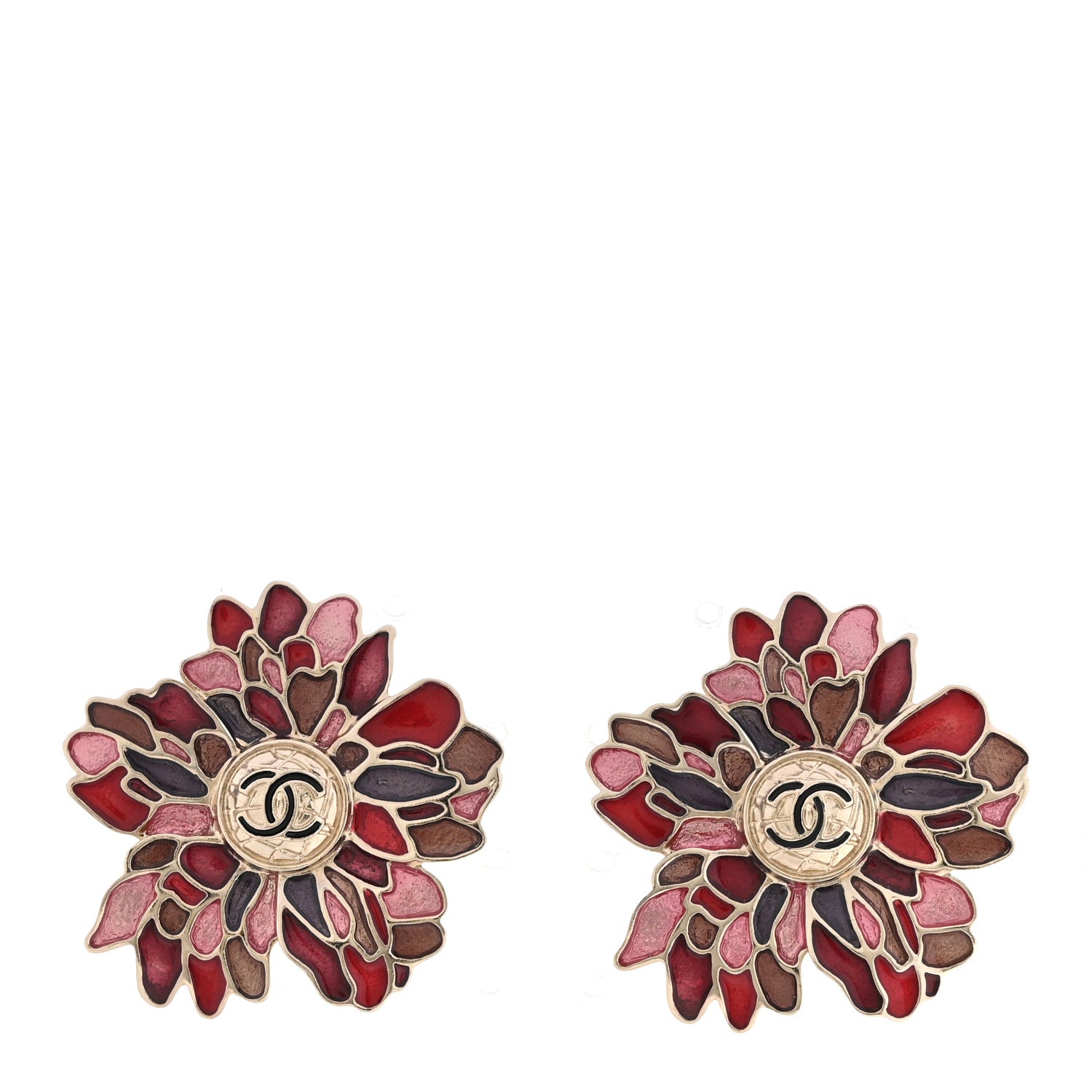 Chanel Resin Metal CC Camellia Earrings Gold Pink Multicolor 3 of 10