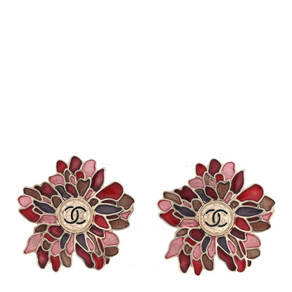 Chanel Resin Metal CC Camellia Earrings Gold Pink Multicolor 3 of 10