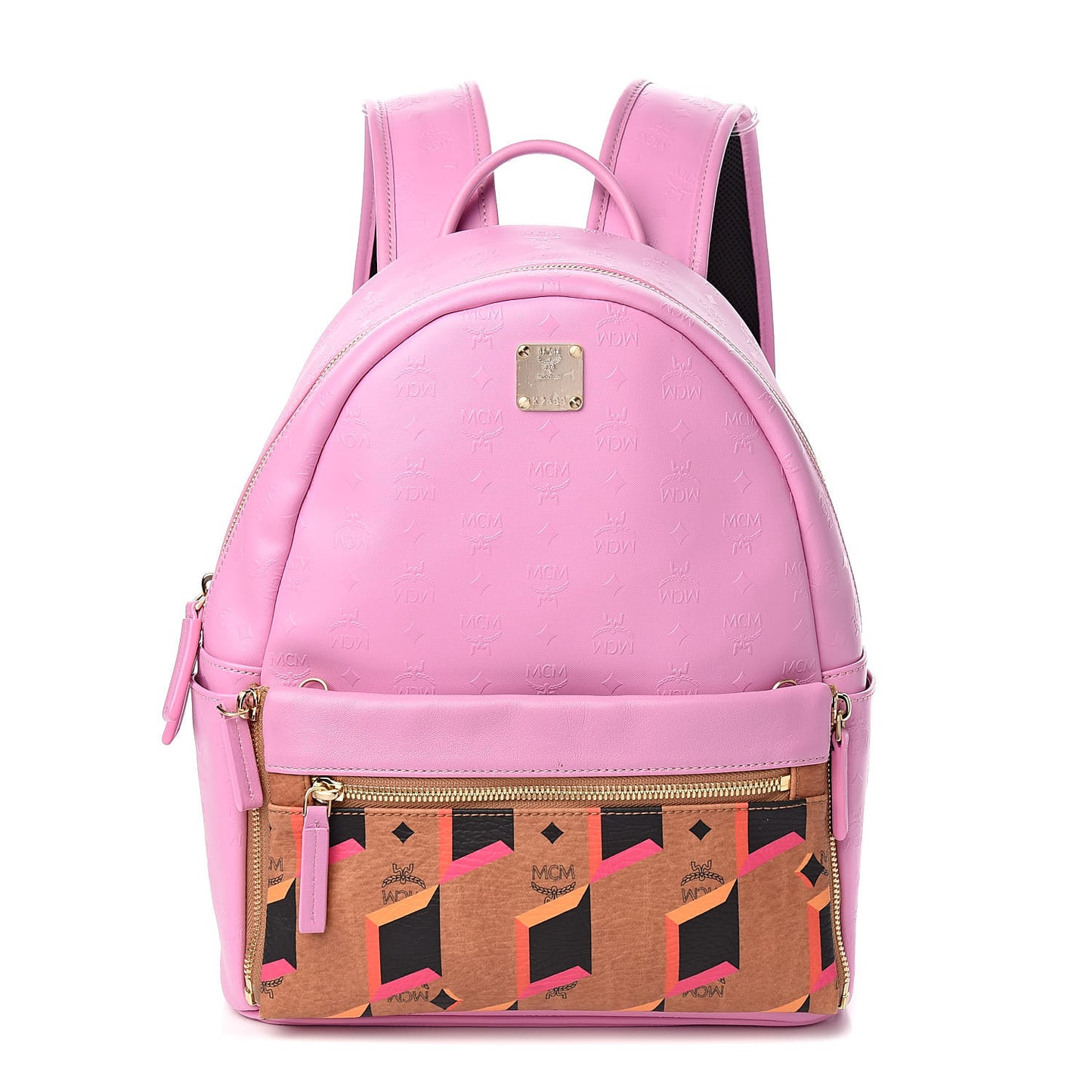 Calfskin Visetos Diamond Printed Small Backpack Pink Cognac