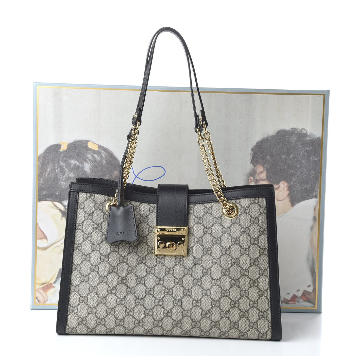 GG Supreme Monogram Medium Padlock Tote Black