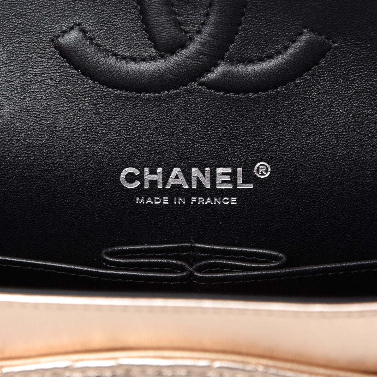 Metallic Lambskin Quilted Medium Double Flap Gold Black
