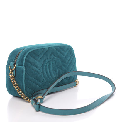 Gucci Velvet Matelasse Small GG Marmont Chain Shoulder Bag Pavone Cyan 4 of 16