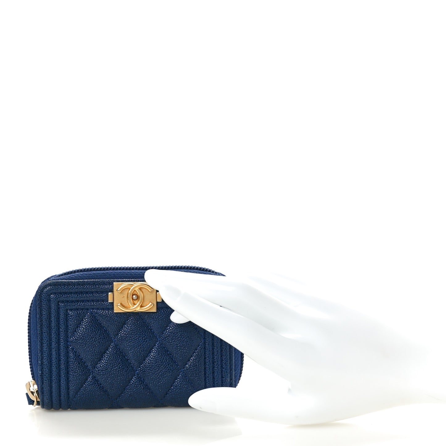 Caviar Quilted Boy Zip Around Coin Purse Wallet Navy Blue