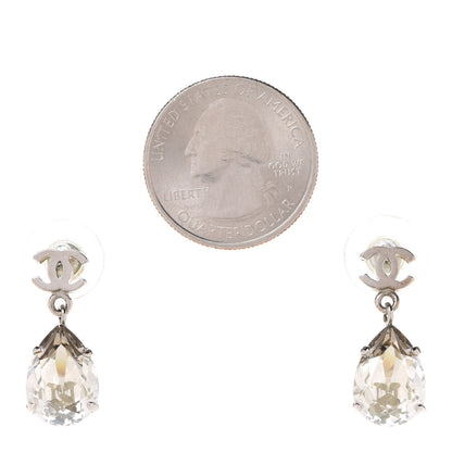 Chanel Crystal CC Tear Drop Earrings Silver 2 of 4