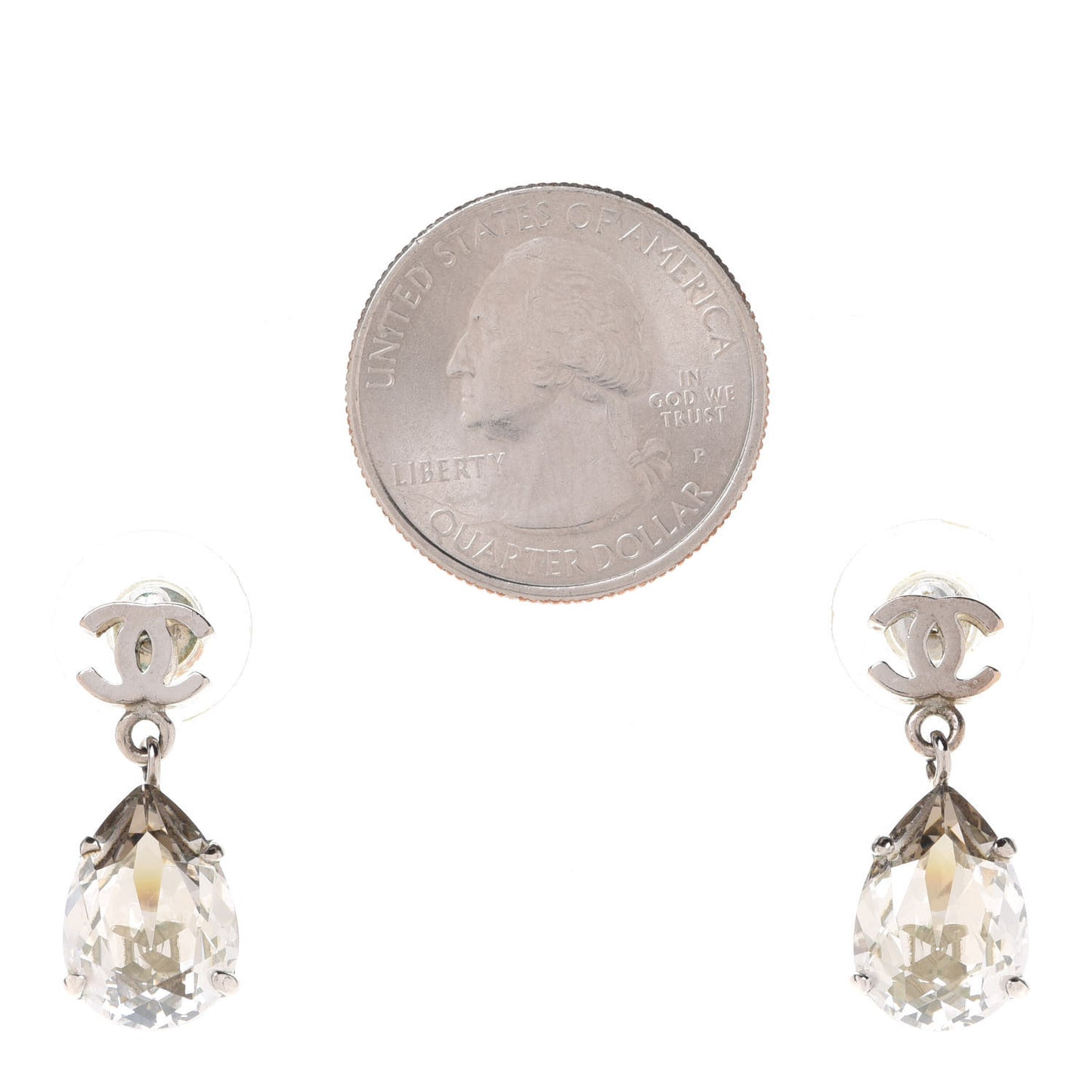 Crystal CC Tear Drop Earrings Silver