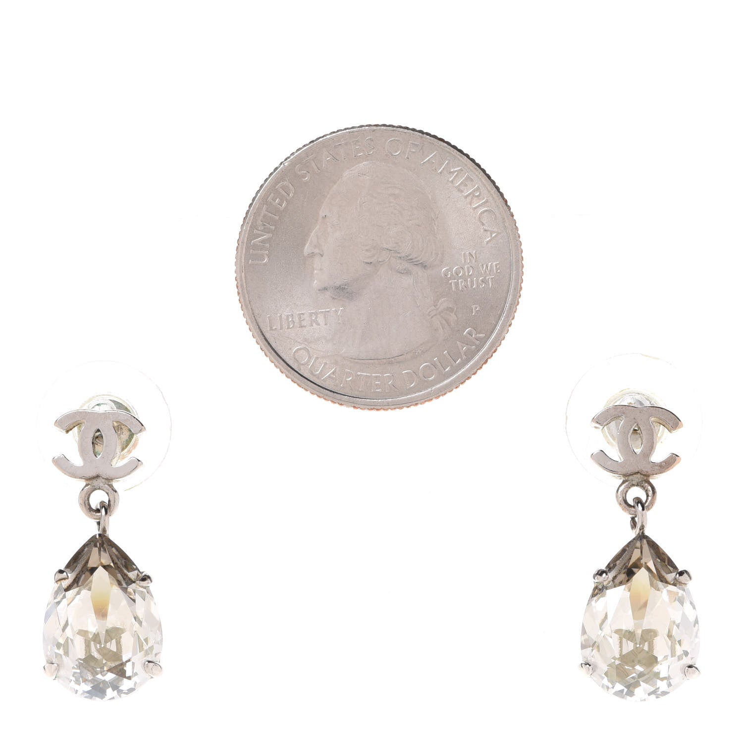 Chanel Crystal CC Tear Drop Earrings Silver 4 of 9