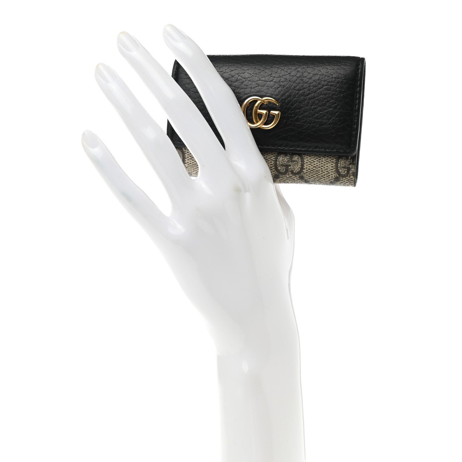 Gucci Dollar Calfskin GG Supreme Monogram GG Marmont 6 Key Holder Case Black Beige Ebony 2 of 8