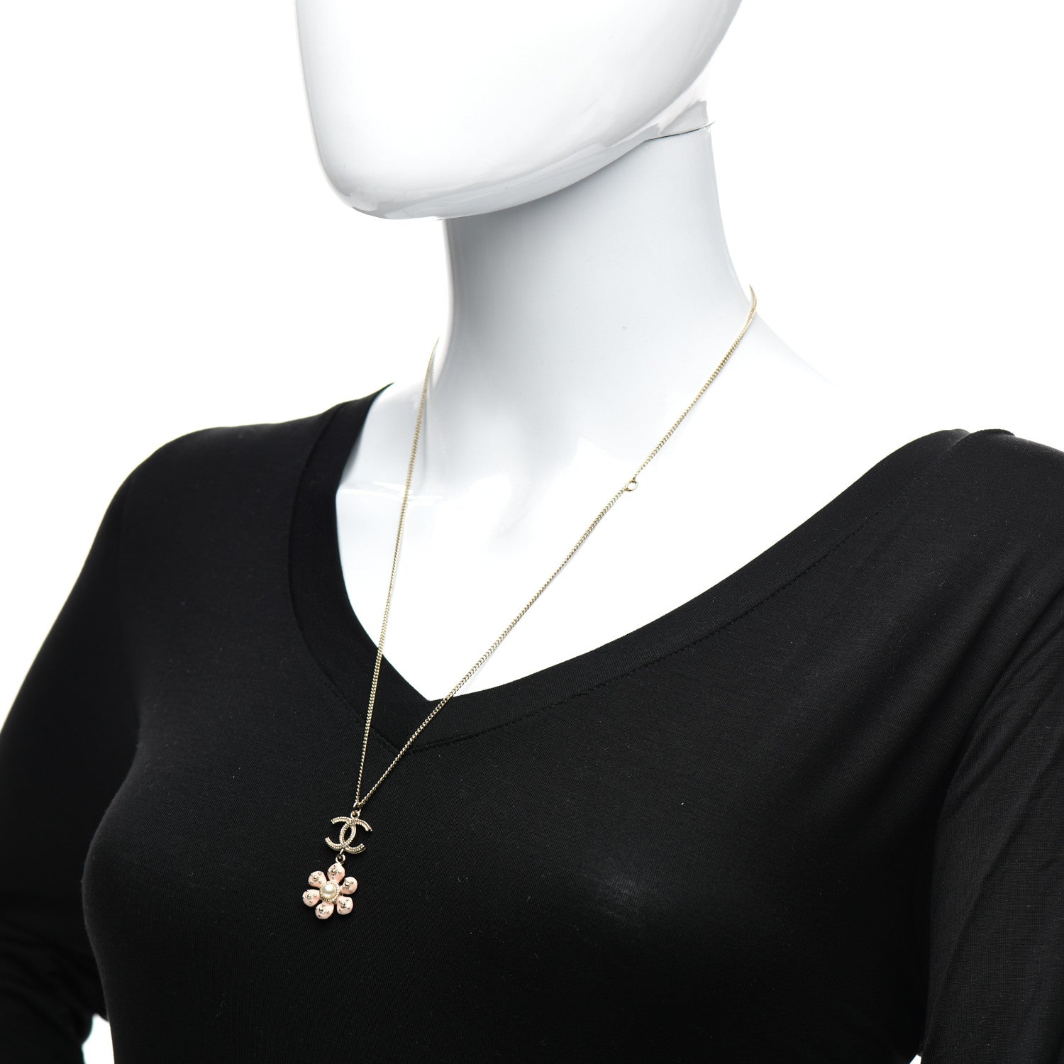 Chanel Enamel Pearl CC Flower Necklace Gold Pink 2 of 4