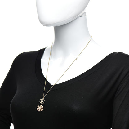 Chanel Enamel Pearl CC Flower Necklace Gold Pink 2 of 4