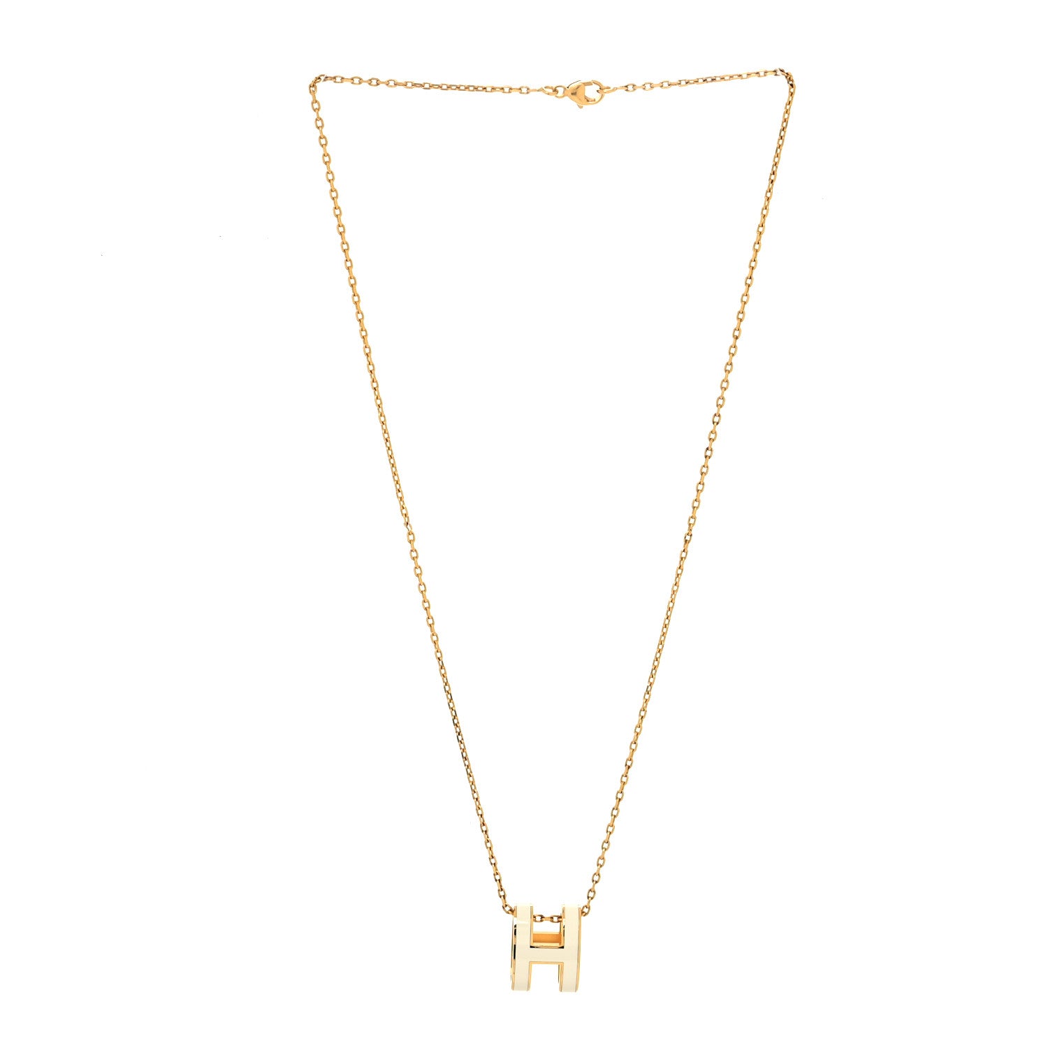 Hermes Lacquered Gold Pop H Pendant Necklace White 3 of 5