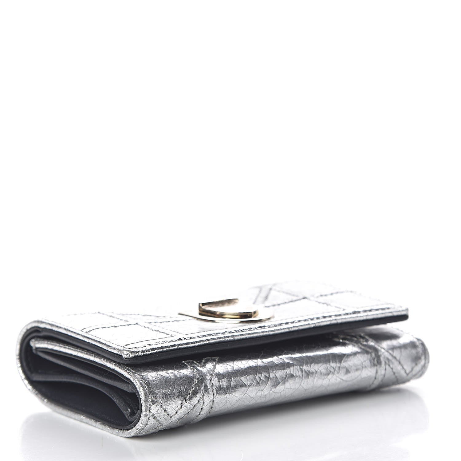 Christian Dior Ceramic Effect Deerskin Cannage Diorama Elancee Wallet Silver 4 of 12