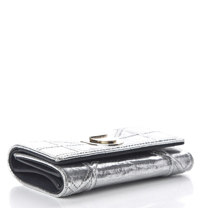 Christian Dior Ceramic Effect Deerskin Cannage Diorama Elancee Wallet Silver 4 of 12