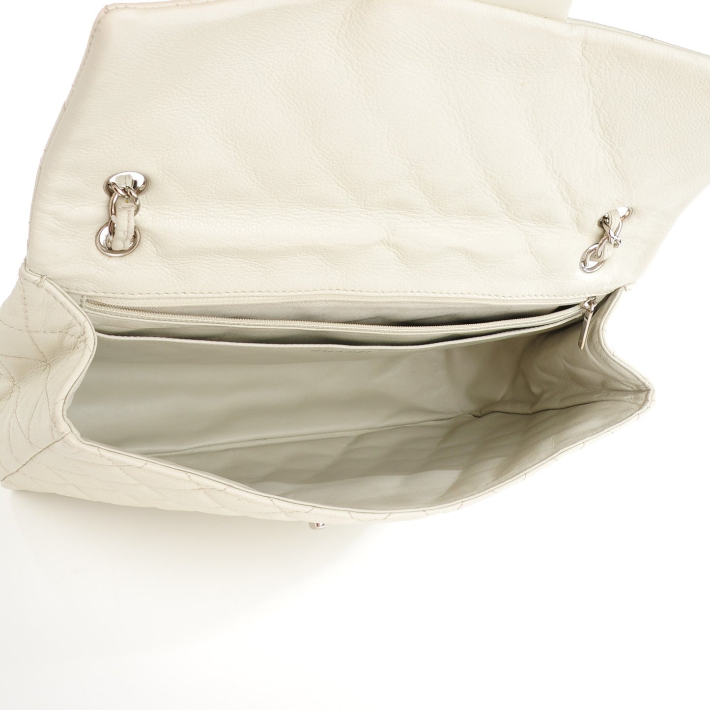 Washed Caviar Quilted Maxi Single Flap White