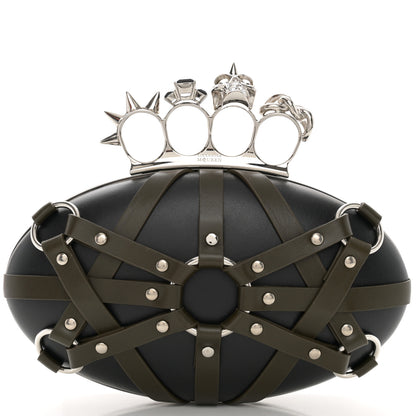 Alexander McQueen Nappa Harness Skull Knuckle Oval Box Clutch Black 8 of 13