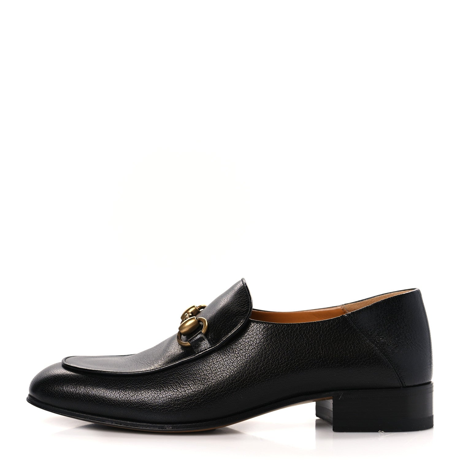 Gucci Goatskin Womens Horsebit Mid-Heel Loafers 37.5 Black 1 of 9
