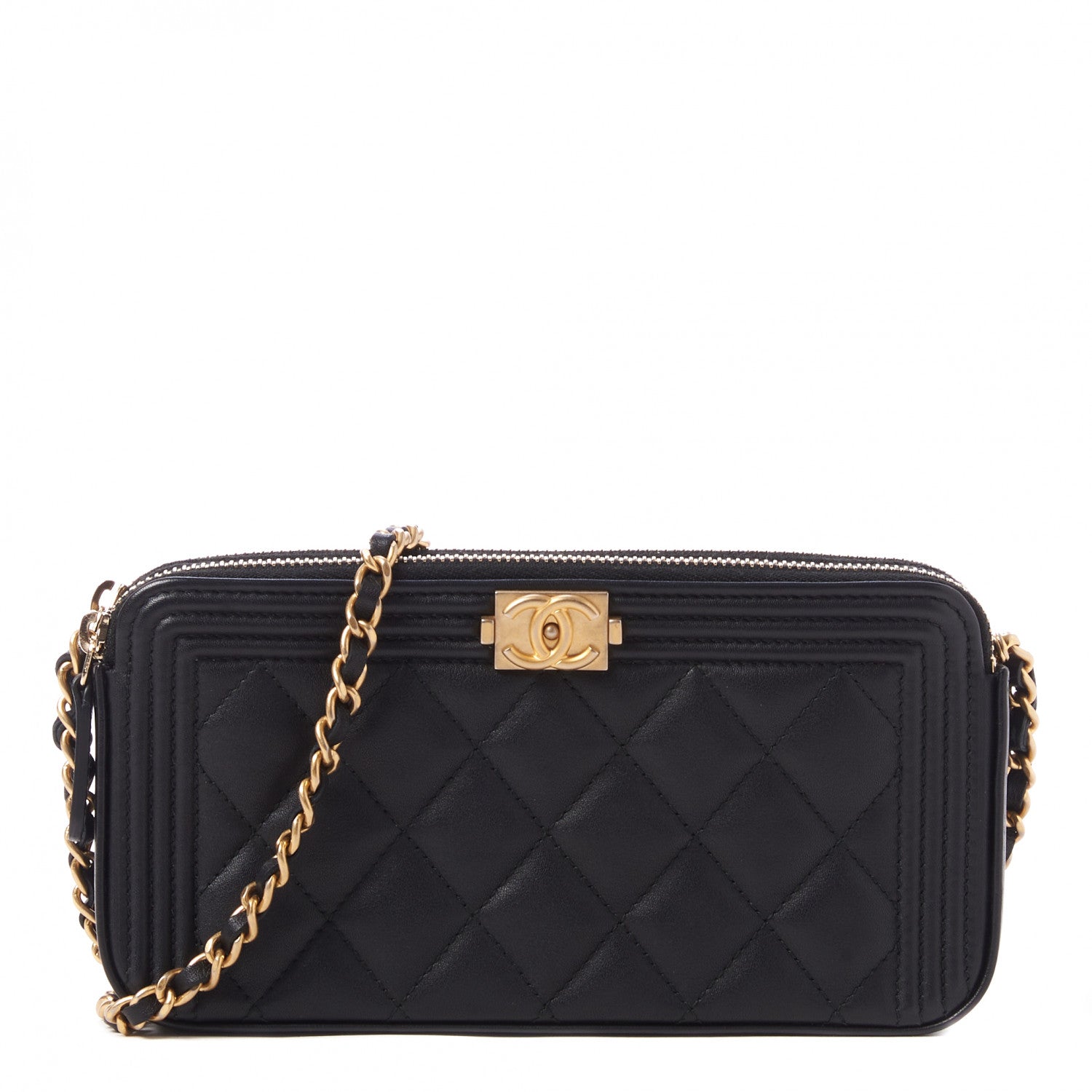 Chanel Calfskin Quilted Small Boy Clutch With Chain Black 1 of 11