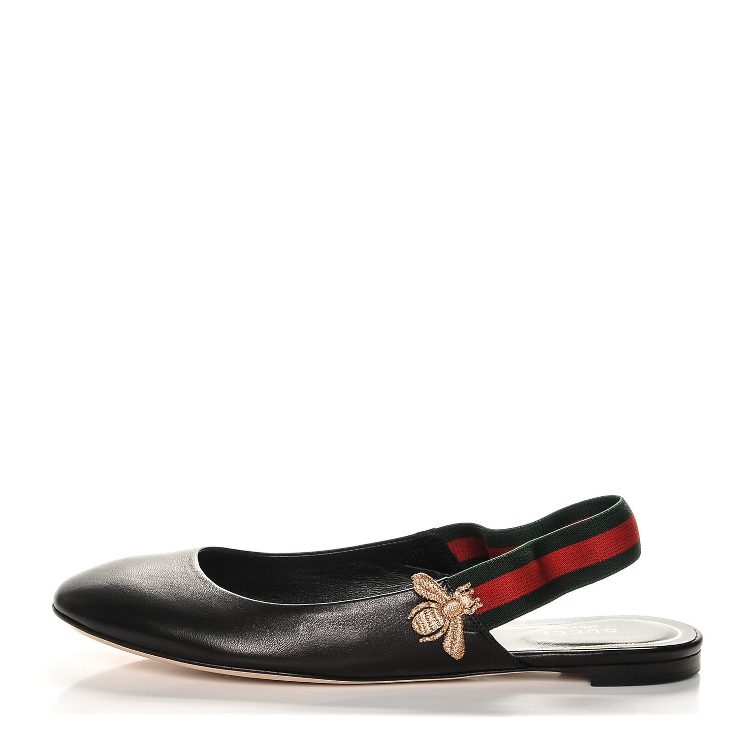 Calfskin Bayadere Bee Slingback Flats 39.5 Nero Black