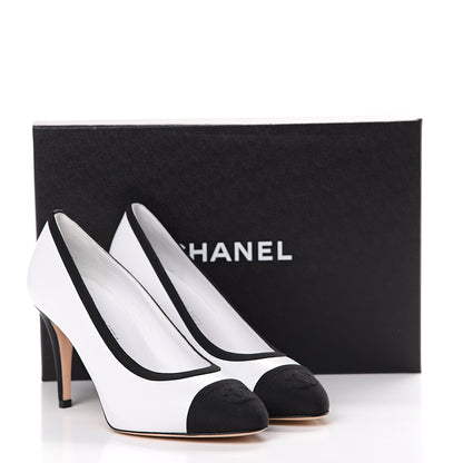 Chanel Lambskin Grosgrain Cap Toe CC Pumps 37 White Black 8 of 9