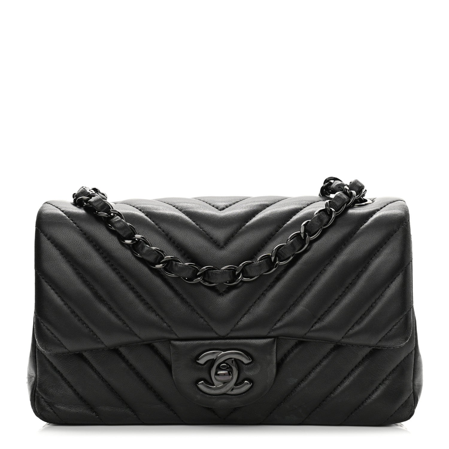Chanel Lambskin Chevron Quilted Mini Rectangular Flap So Black 1 of 12