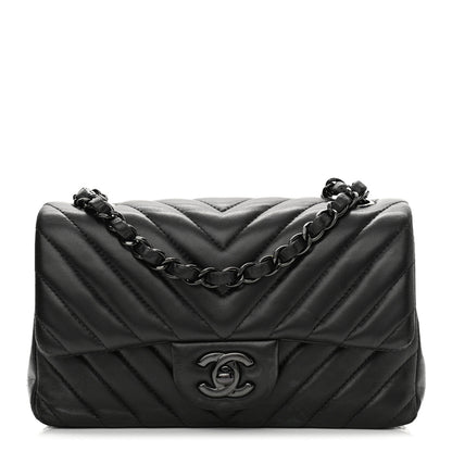 Chanel Lambskin Chevron Quilted Mini Rectangular Flap So Black 1 of 12