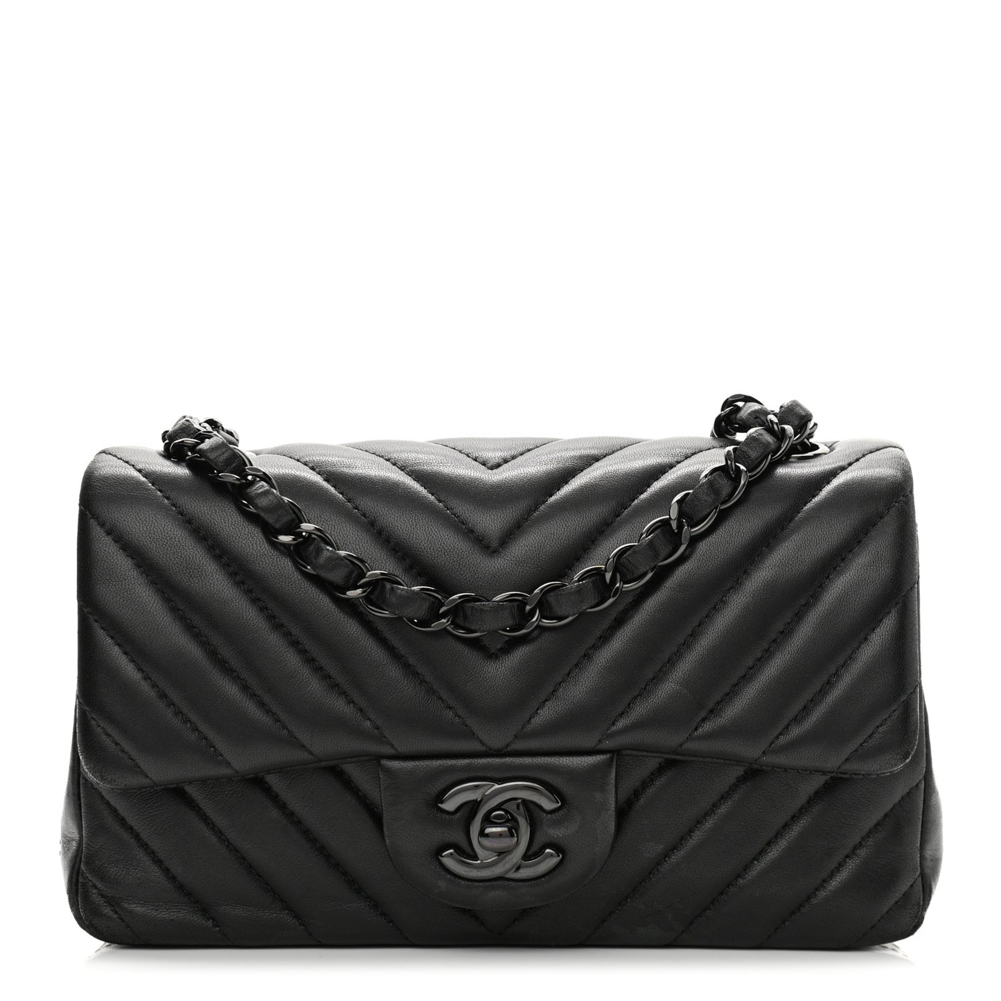 Lambskin Chevron Quilted Mini Rectangular Flap So Black