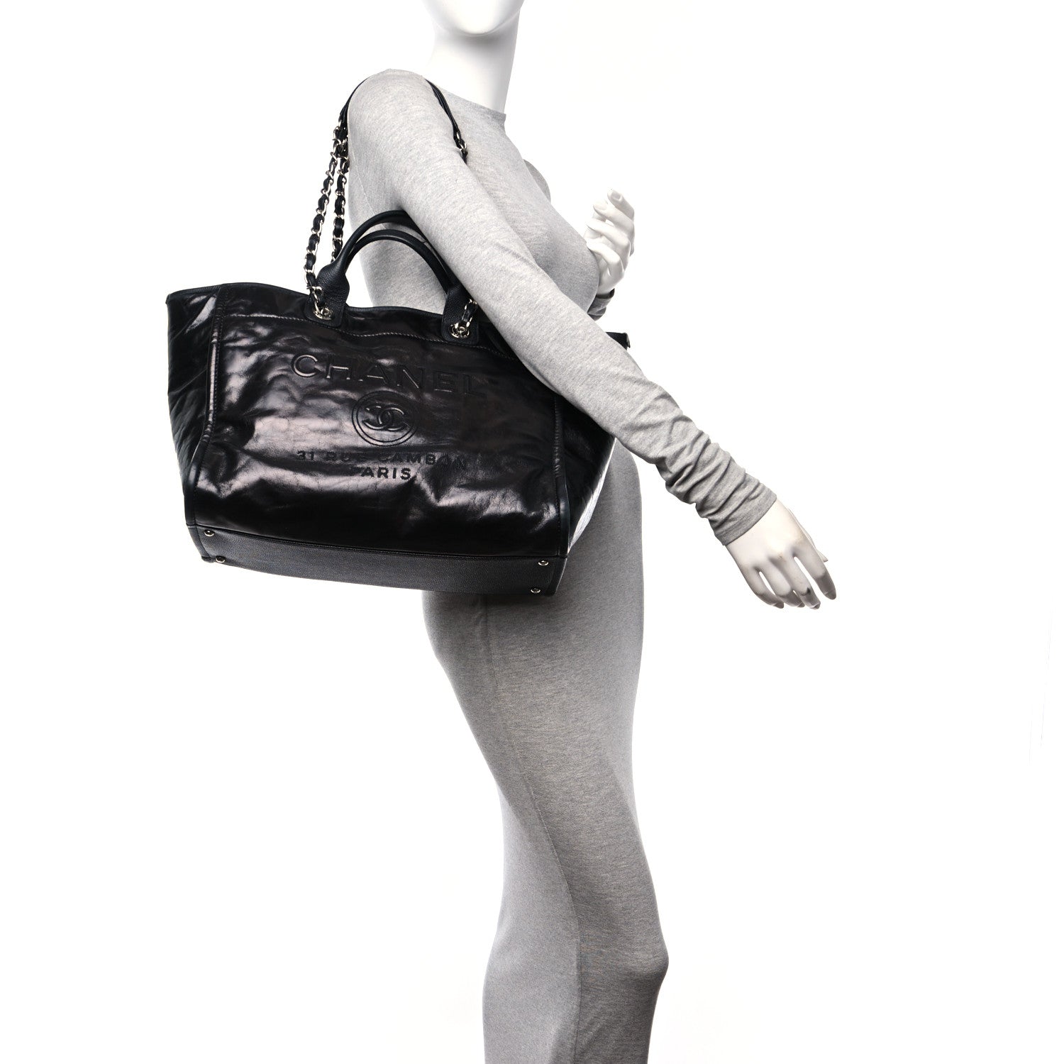 Chanel Glazed Calfskin Medium Deauville Tote Black 2 of 12