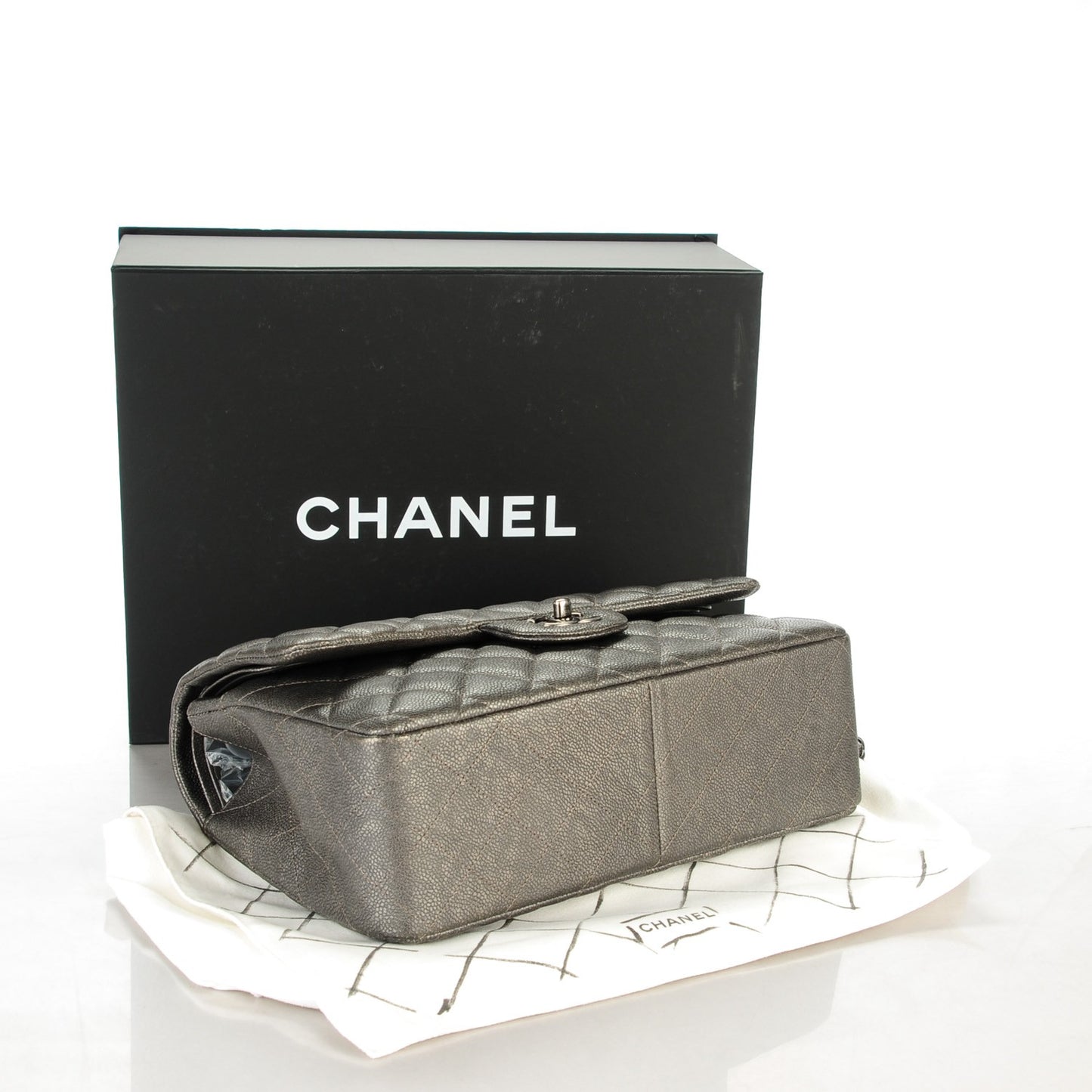 Metallic Caviar Quilted Jumbo Double Flap Dark Silver