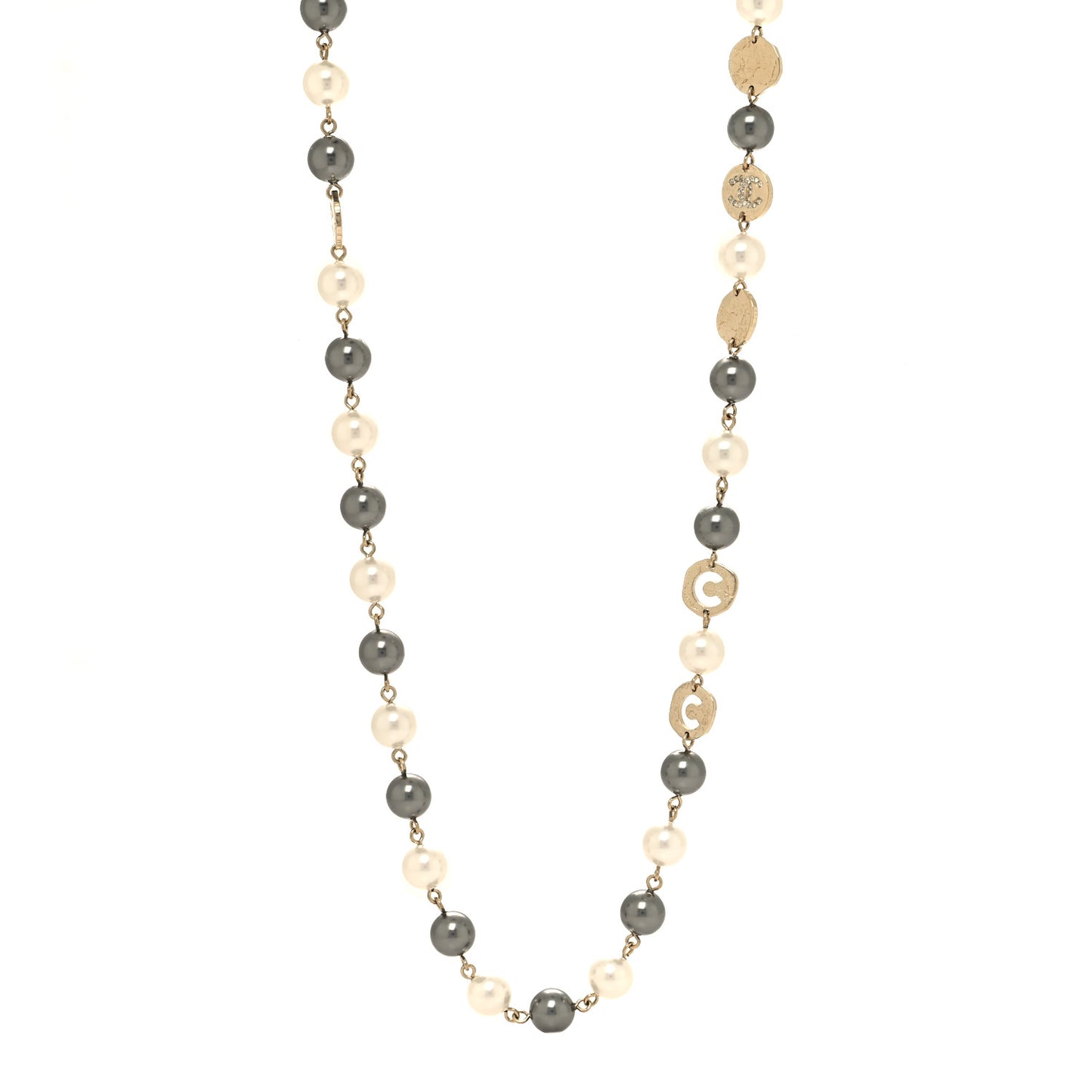 Pearl Papyrus Long Necklace Gold Pearly White Grey