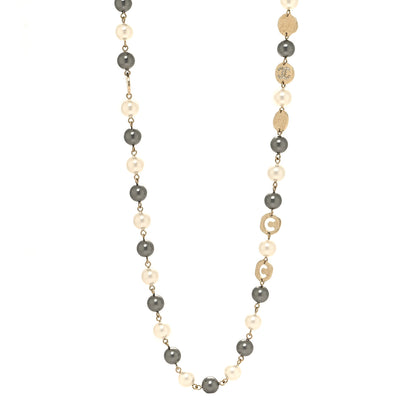 Chanel Pearl Papyrus Long Necklace Gold Pearly White Grey 2 of 5