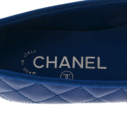Chanel Caviar Quilted CC Cap Toe Ballerina Flats 36.5 Bright Blue 6 of 9