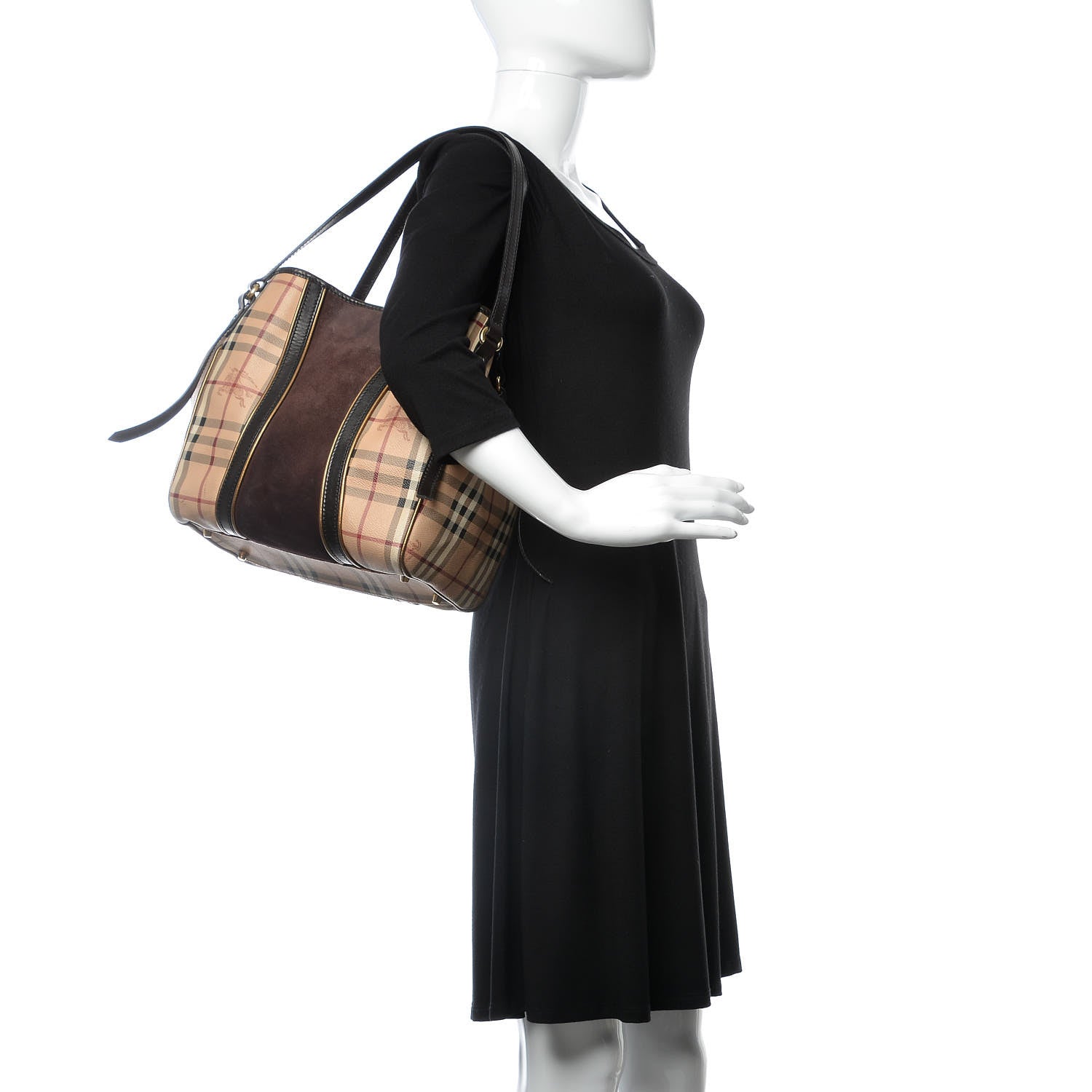Burberry Suede Haymarket Check Colorblock Small Canterbury Tote Dark Brown 2 of 14