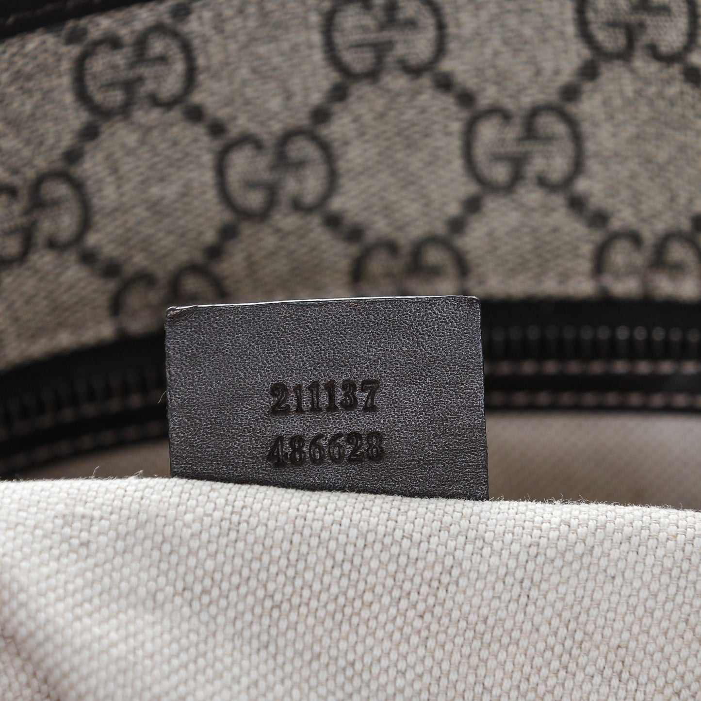 GG Supreme Monogram Medium Zippered Shopping Tote Dark Brown