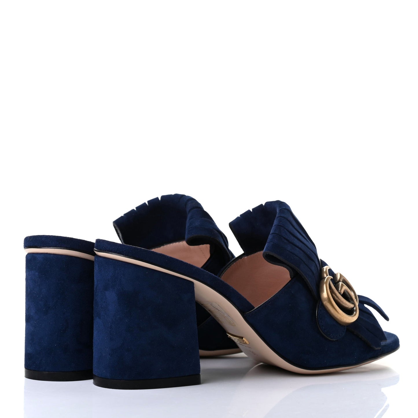 Kid Scamosciato GG Marmont Fringe 75mm Slide Sandals 36 Blue Ink