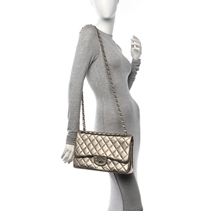Chanel Metallic Lambskin Quilted Jumbo Double Flap Gold 2 of 11