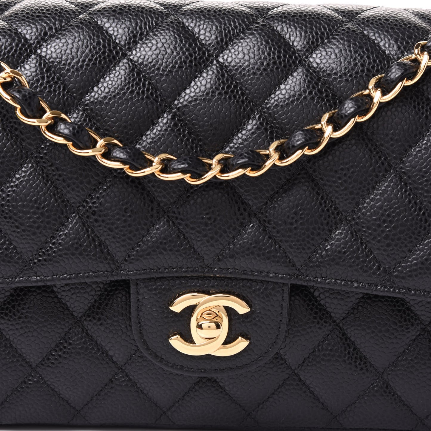 Caviar Quilted Medium Double Flap Black
