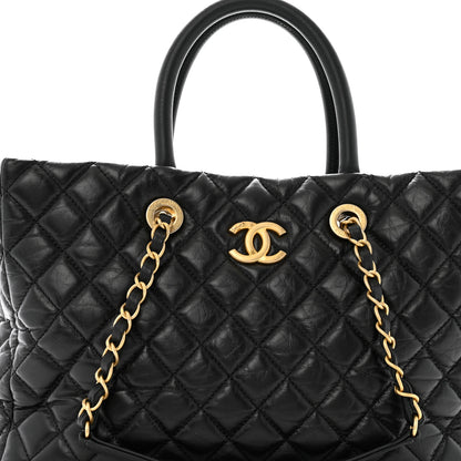 Chanel Aged Calfskin Quilted Large Coco Handle Shopping Tote Black 9 of 14