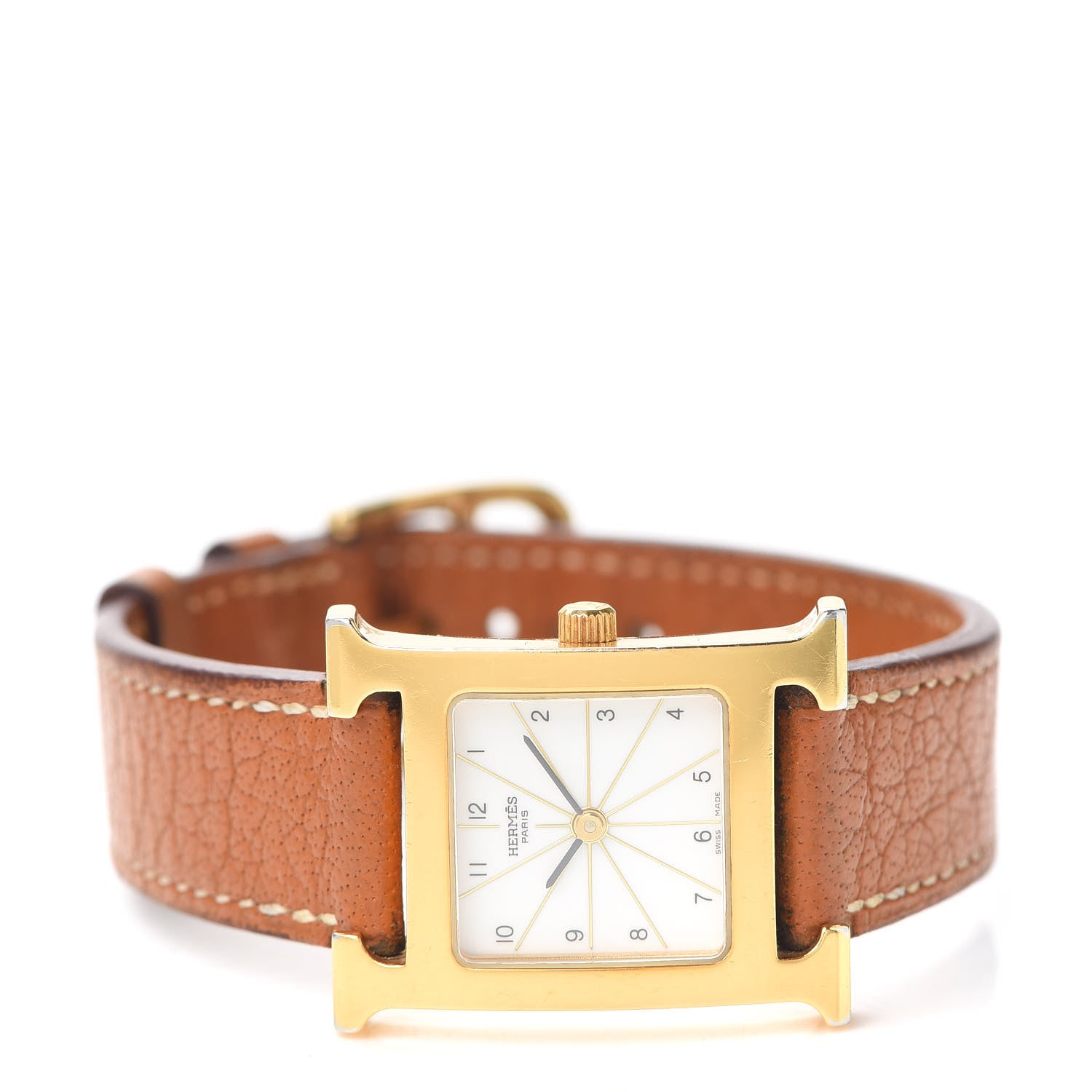 Hermes Stainless Steel Chevre Mysore 21mm Heure H Hour Quartz Watch Gold 2 of 7