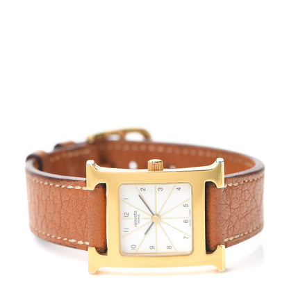 Hermes Stainless Steel Chevre Mysore 21mm Heure H Hour Quartz Watch Gold 2 of 7