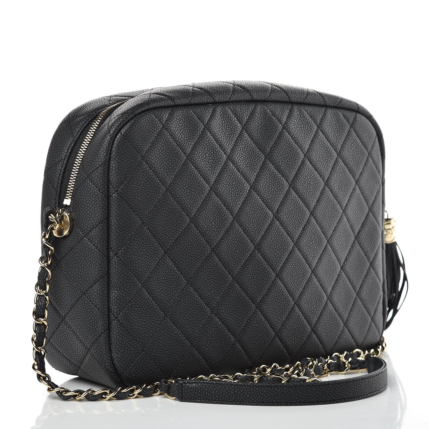 Caviar Quilted Large Coco Tassel Camera Case Black