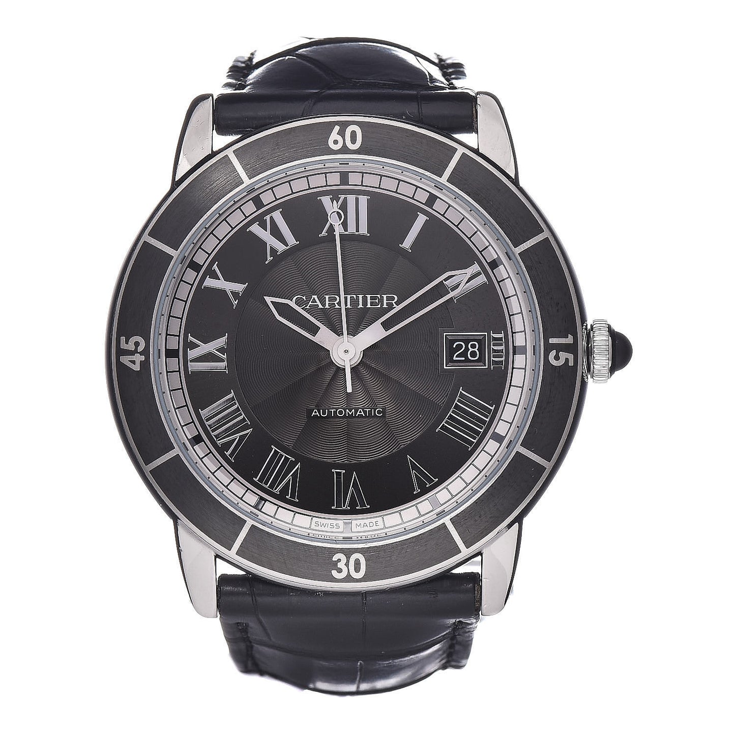 Stainless Steel Alligator 42mm Ronde Croisiere De Cartier Automatic Watch Black