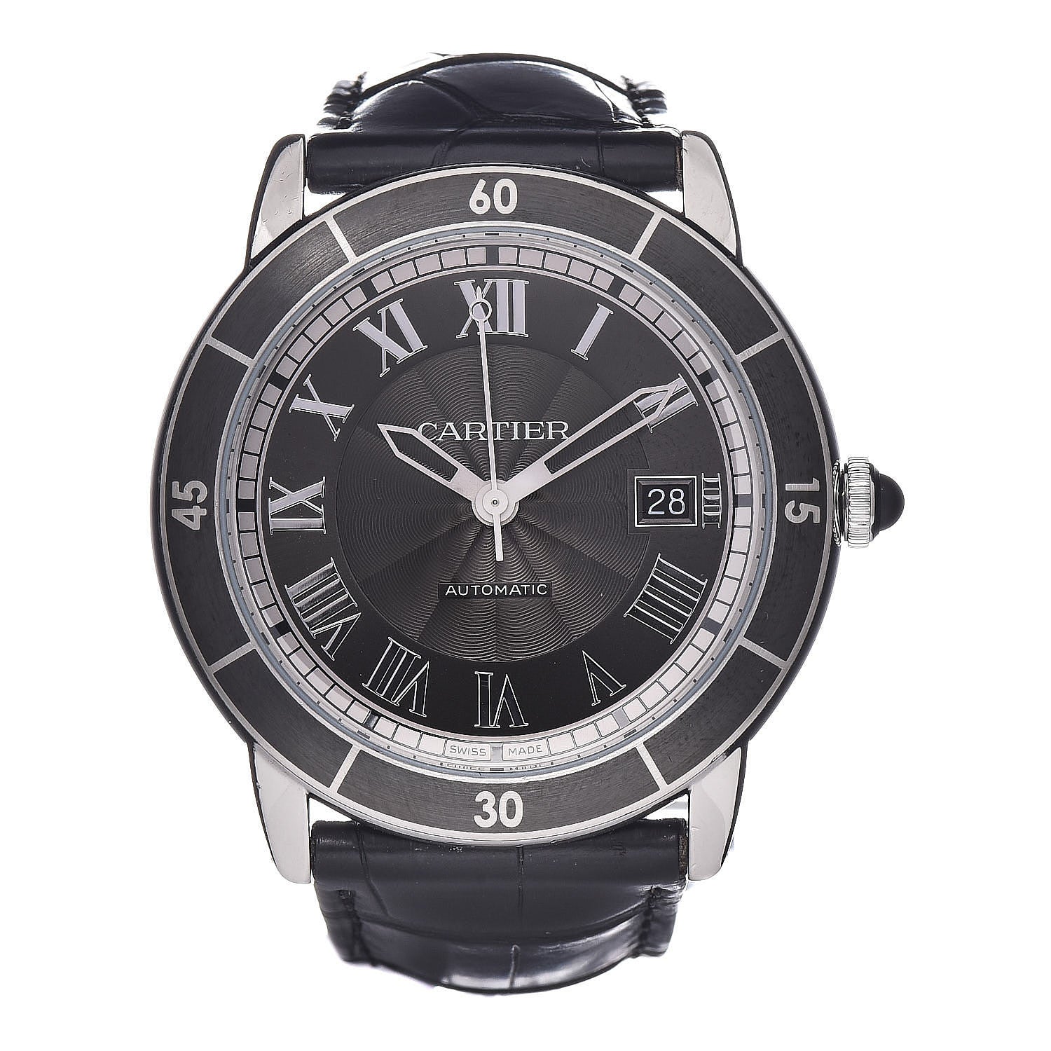 Cartier Stainless Steel Alligator 42mm Ronde Croisiere De Cartier Automatic Watch Black 1 of 9