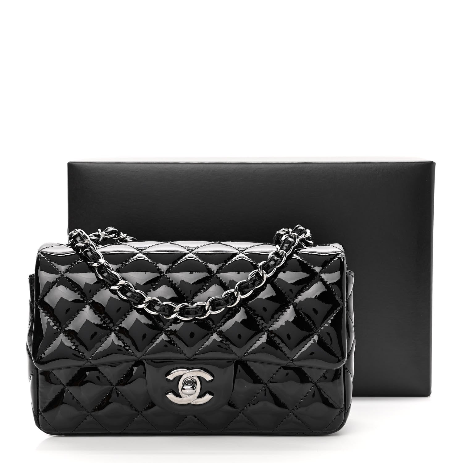 Chanel Patent Calfskin Quilted Mini Rectangular Flap Black 11 of 11