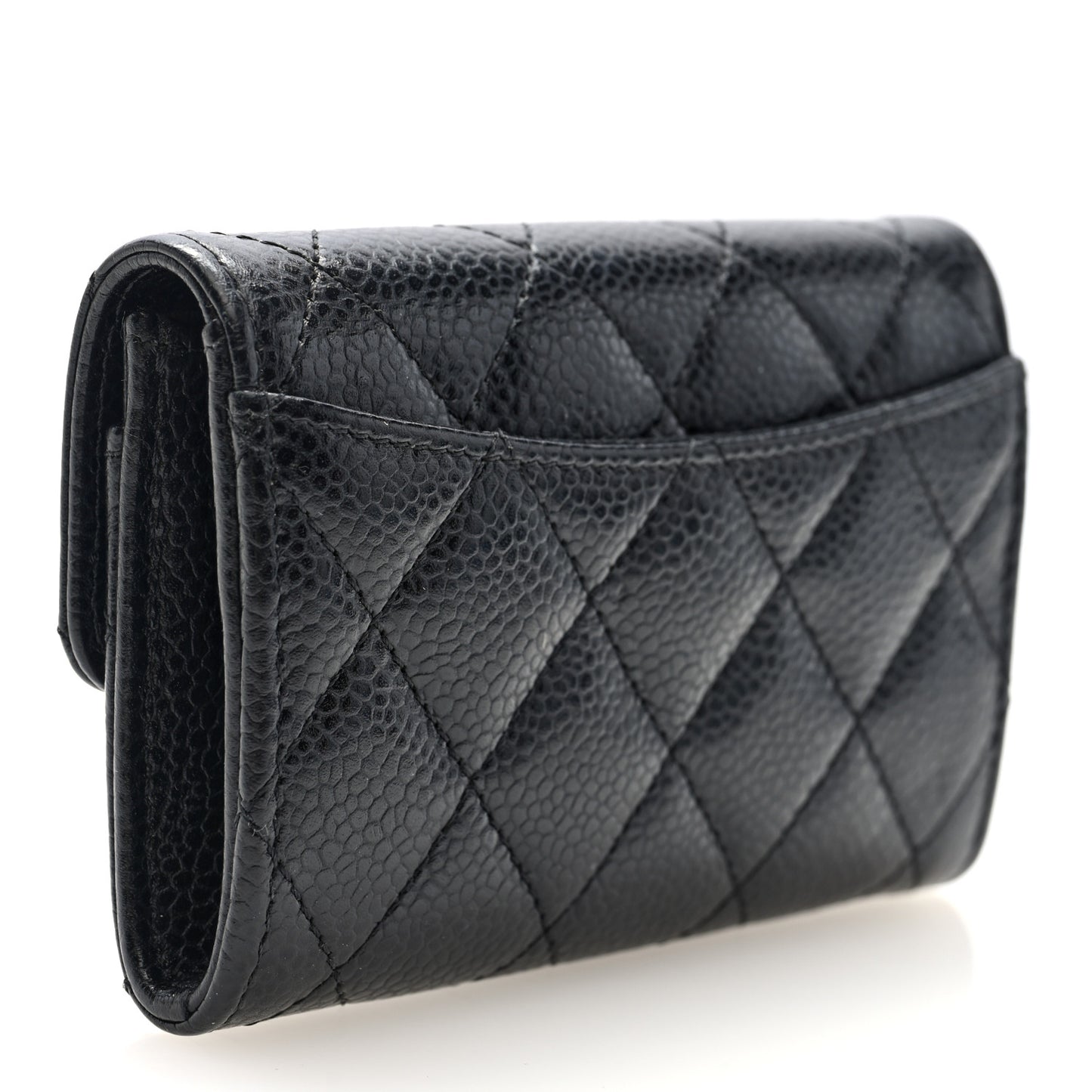 Caviar Quilted Flap Card Holder Wallet Black