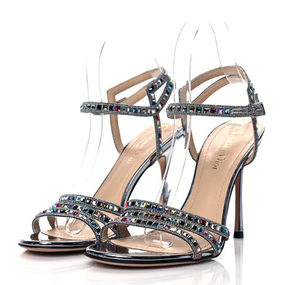 Christian Dior Metallic Calfskin Crystal Strap Sandal Pumps 38 Silver 3 of 8