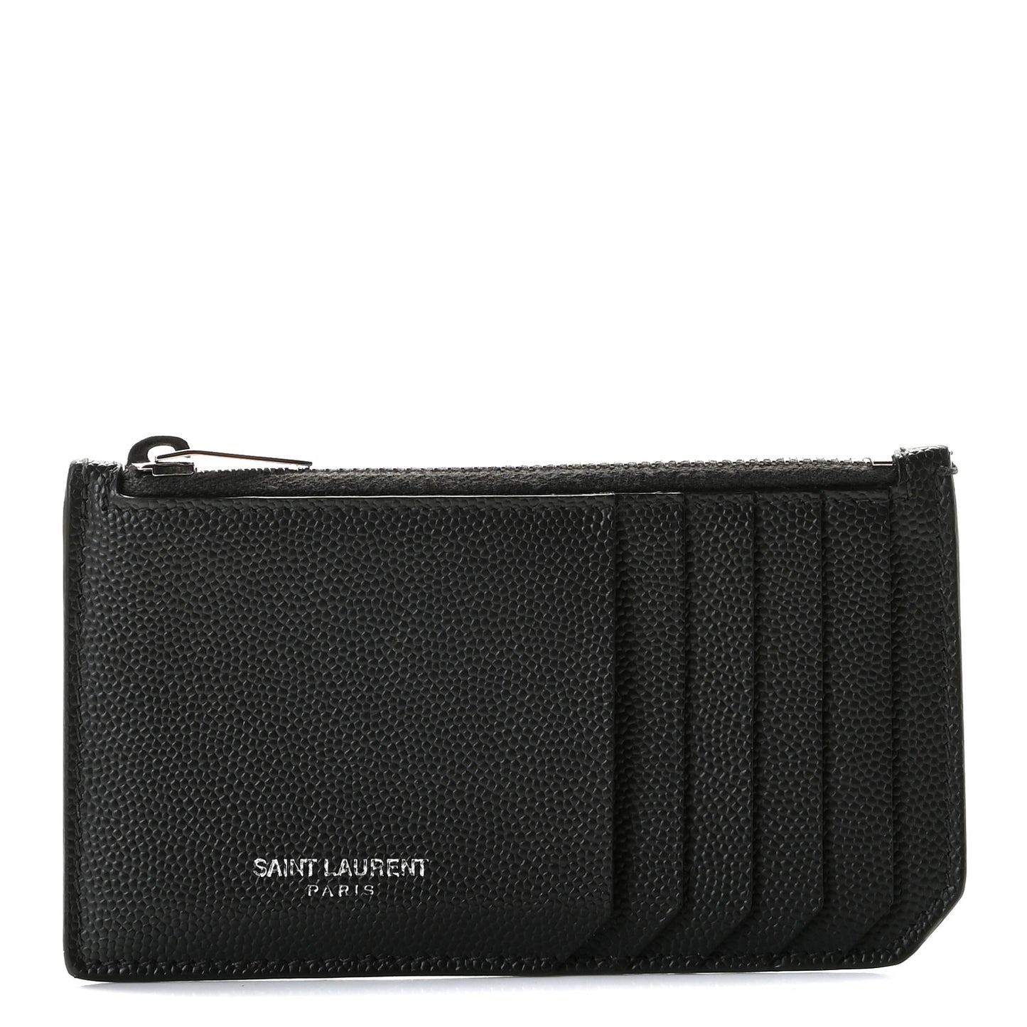 Grained Calfskin 5 Fragments Zip Pouch Card Holder Black