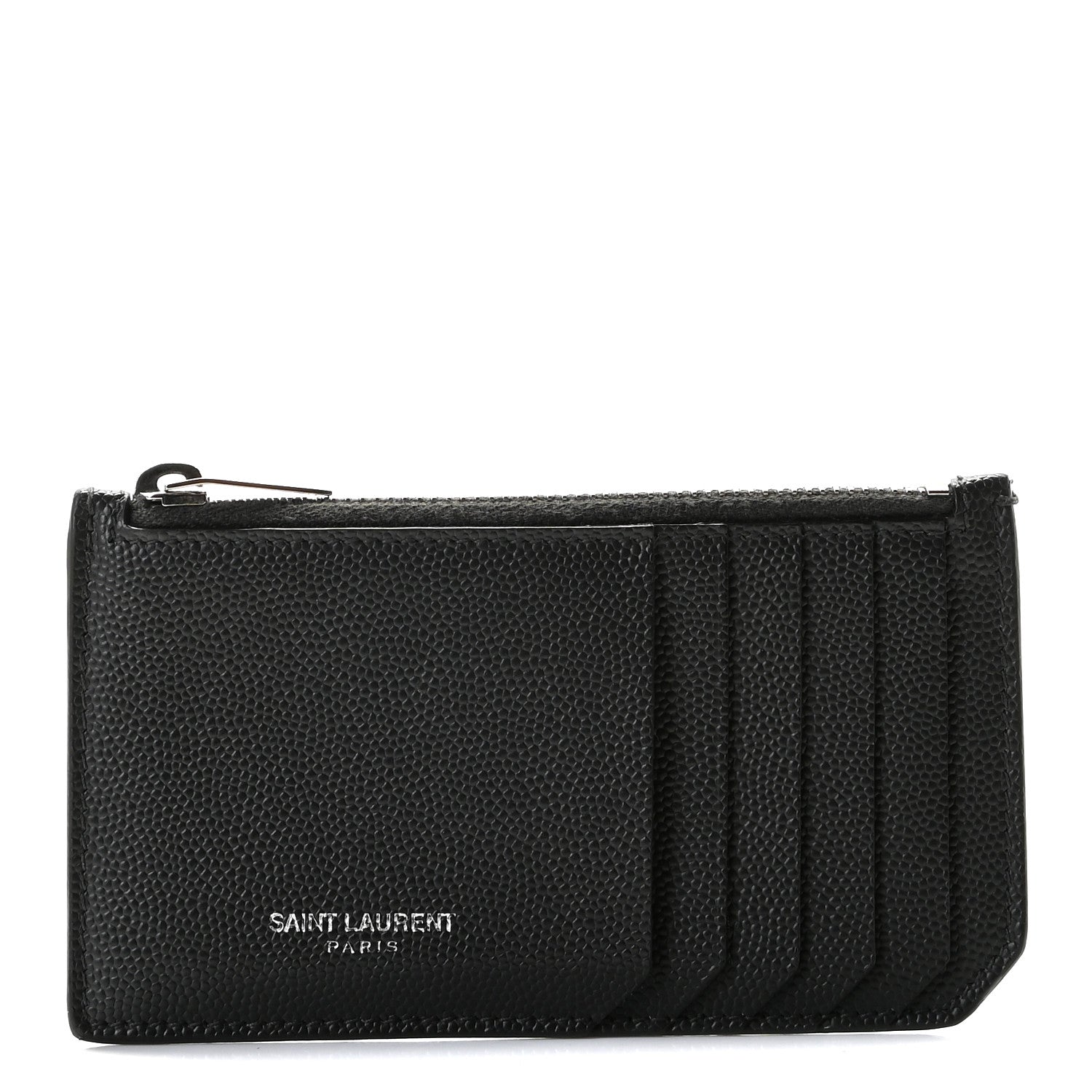 Saint Laurent Grained Calfskin 5 Fragments Zip Pouch Card Holder Black 1 of 7