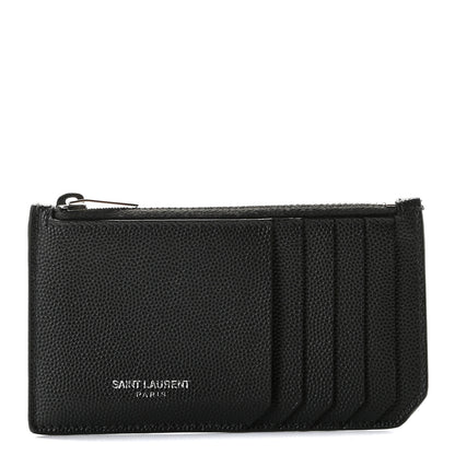 Saint Laurent Grained Calfskin 5 Fragments Zip Pouch Card Holder Black 1 of 7
