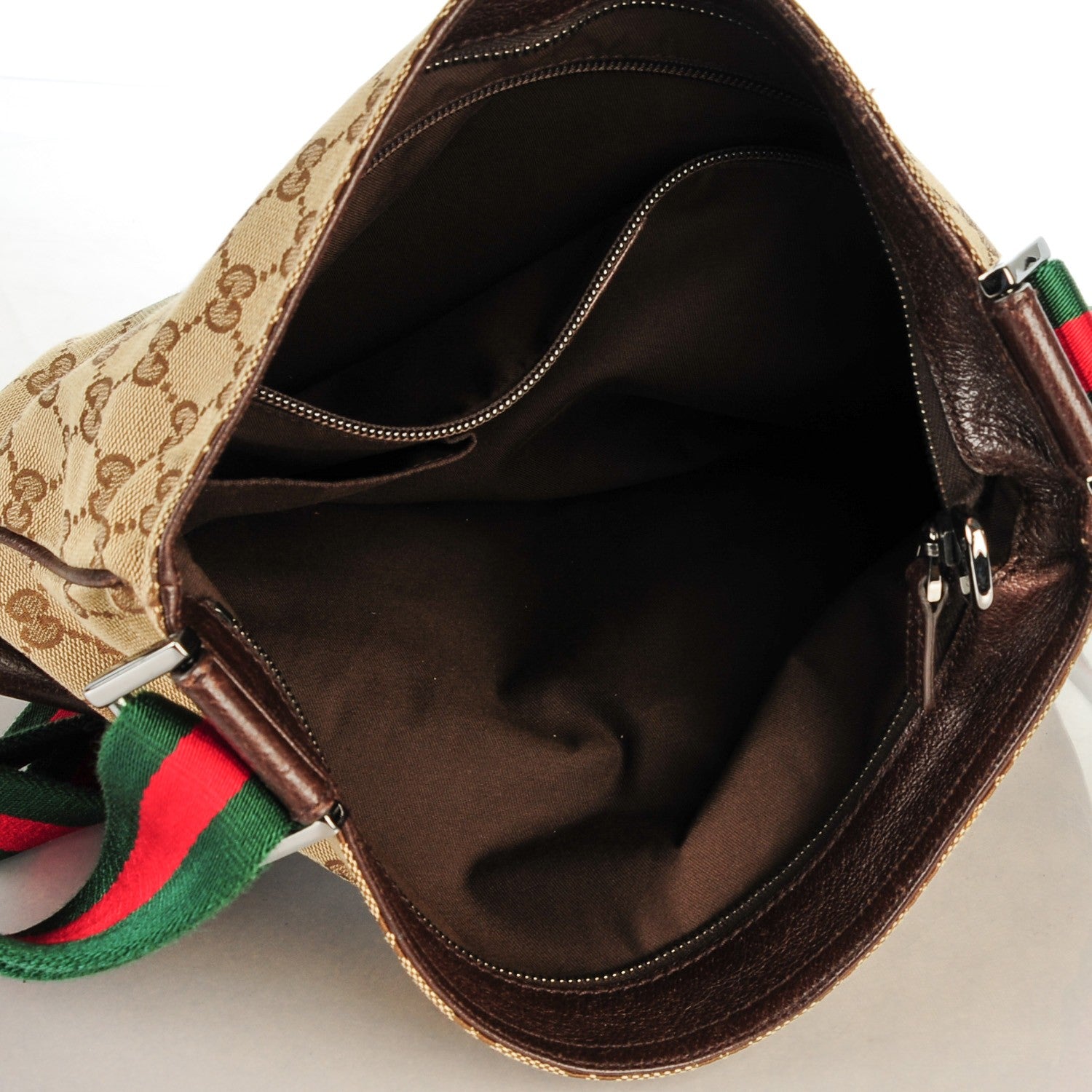 Gucci Monogram Web Medium Double Pocket Messenger Bag Dark Brown 5 of 8