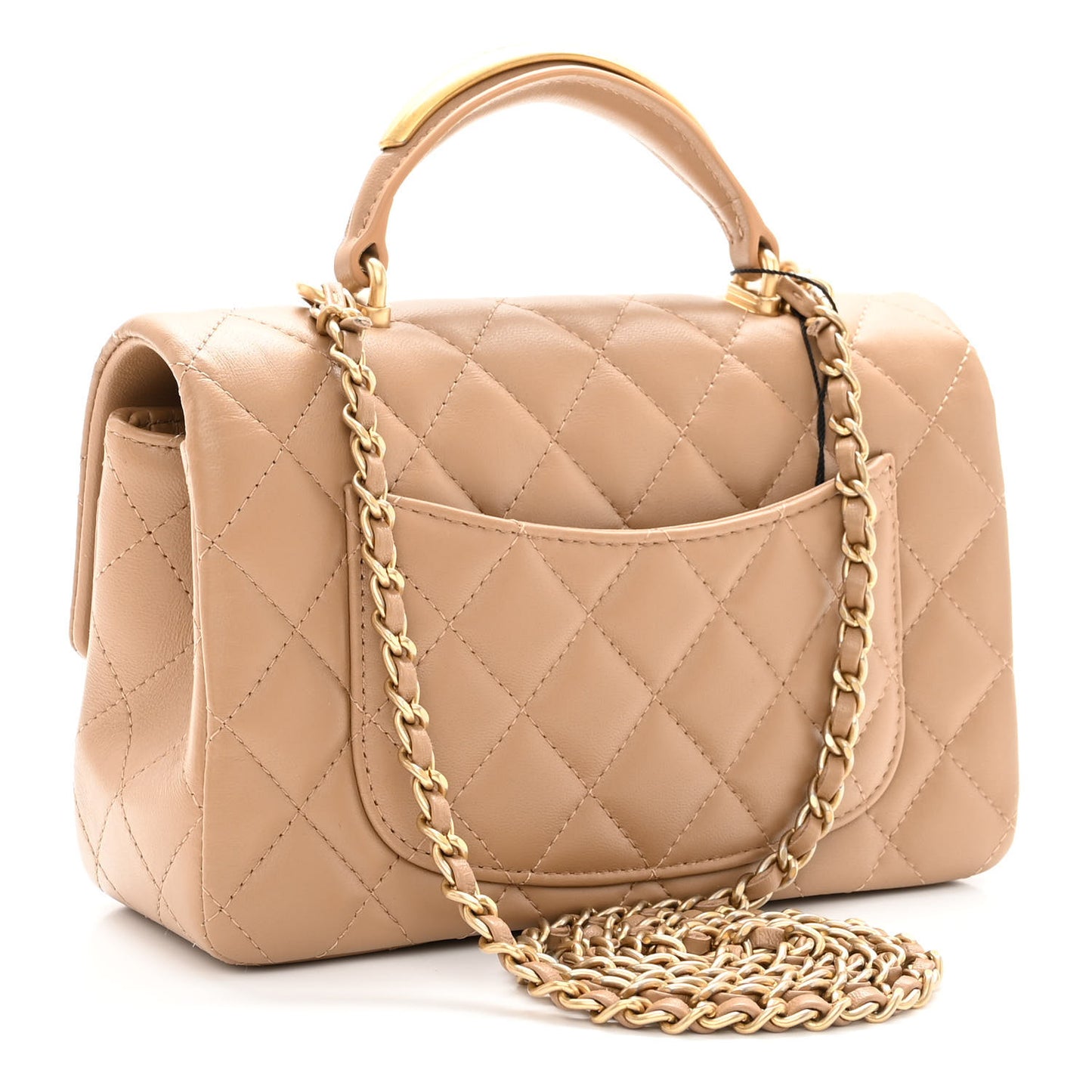Lambskin Quilted Mini Top Handle Rectangular Flap Beige